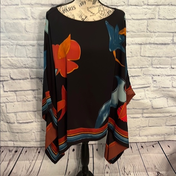 Chico’s Autumn Floral Top Poncho Black Size Large/XL Caftan Flowy - Picture 1 of 8